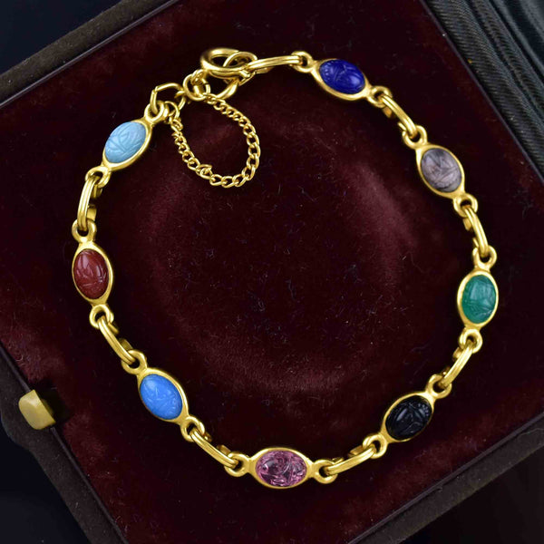 Vintage 12K Gold Fill Gemstone Scarab Bracelet - Boylerpf