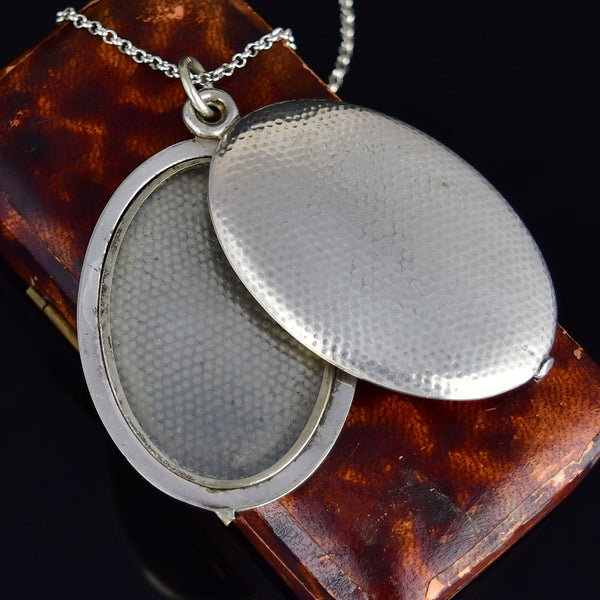 Antique Victorian Hammered Sterling Silver Slide Locket Necklace - Boylerpf