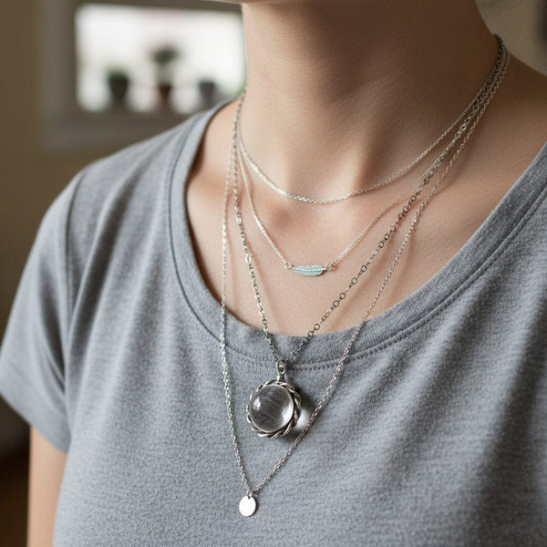 Art Deco Pools of Light Sterling Silver Rope Pendant Necklace