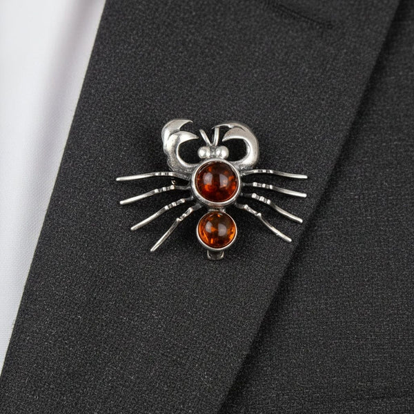 Vintage Amber Cabochon Sterling Silver Crab Zodiac Brooch