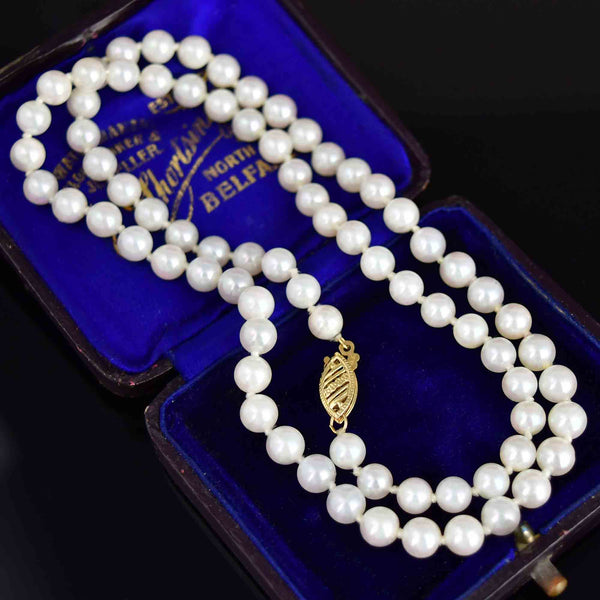 Vintage 18 Inch 14K Gold White Pearl Strand Necklace - Boylerpf