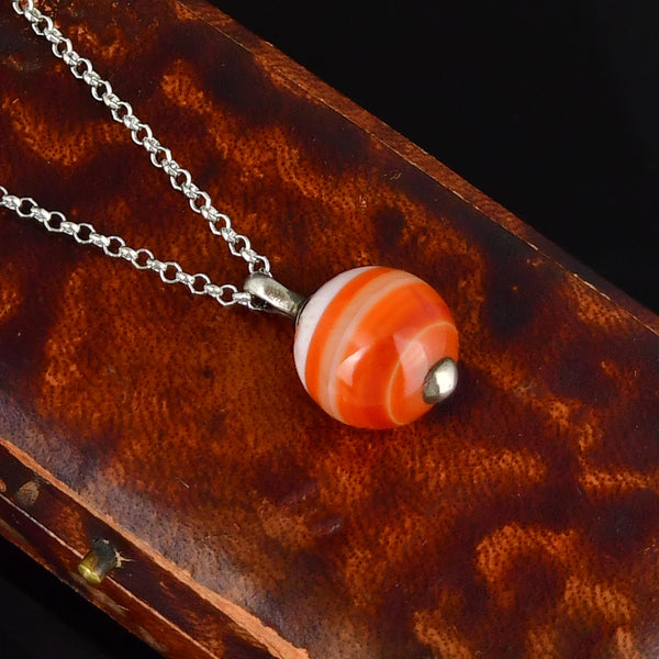 Antique Victorian Sterling Silver Banded Agate Pendant