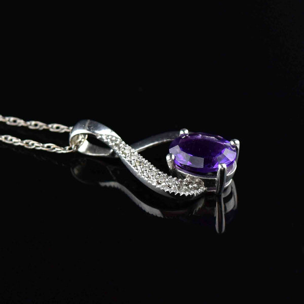 Vintage 10K White Gold Amethyst Diamond Pendant Necklace - Boylerpf