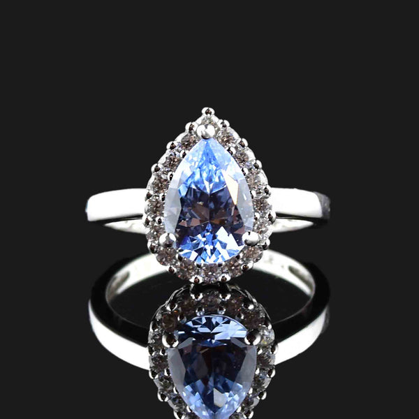 Vintage Sterling Silver Pear Cut Blue Topaz Halo Ring - Boylerpf