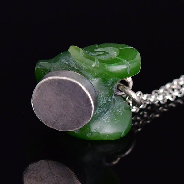 Vintage Silver Carved Jade Ram Head Necklace - Boylerpf
