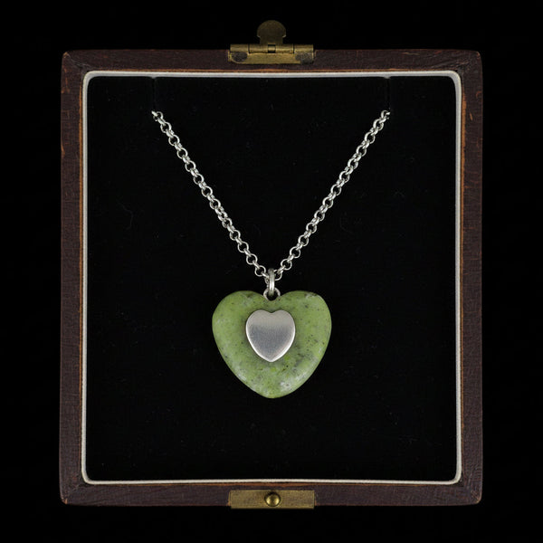 Vintage Sterling Silver Connemara Marble Heart Necklace