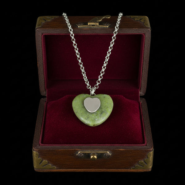 Vintage Sterling Silver Connemara Marble Heart Necklace