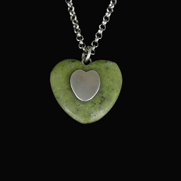 Vintage Sterling Silver Connemara Marble Heart Necklace