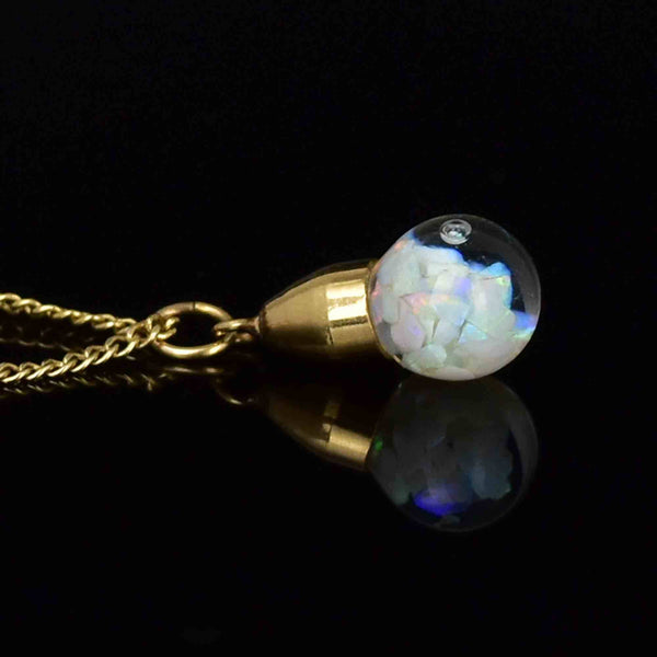 Vintage 12K Gold Filled Floating Opal Orb Pendant Necklace - Boylerpf