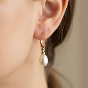 Vintage Twisted 9K Gold Pearl Hoop Earrings - Boylerpf