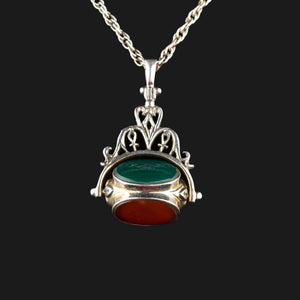 Silver Spinner Carnelian Agate Mother of Pearl Watch Fob Pendant - Boylerpf