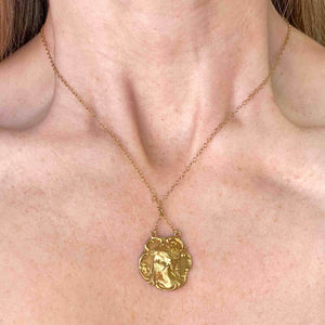 Antique Art Nouveau Gold Lady Pendant Necklace | Boylerpf