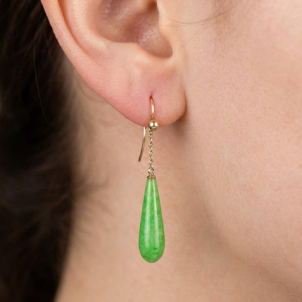 Antique Jade Teardrop Earrings in 9K Gold