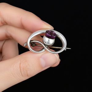 Art Nouveau Charles Horner Silver Amethyst Thistle Brooch - Boylerpf