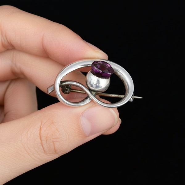 Art Nouveau Charles Horner Silver Amethyst Thistle Brooch - Boylerpf