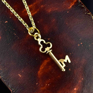 Vintage 14K Gold M Initial Skeleton Key Pendant Necklace - Boylerpf