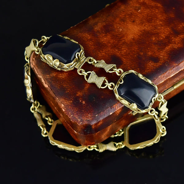 Sterling Silver Gold Vermeil Rope Onyx Chain Bracelet - Boylerpf