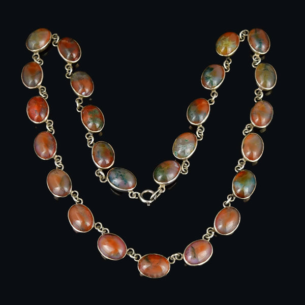 Antique Scottish Moss Agate Sterling Silver Necklace