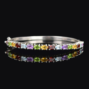 Vintage Sterling Silver Multi Stone Harlequin Bangle Bracelet - Boylerpf