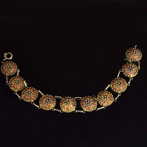 Vintage Red Enamel Sterling Silver Portuguese Link Bracelet