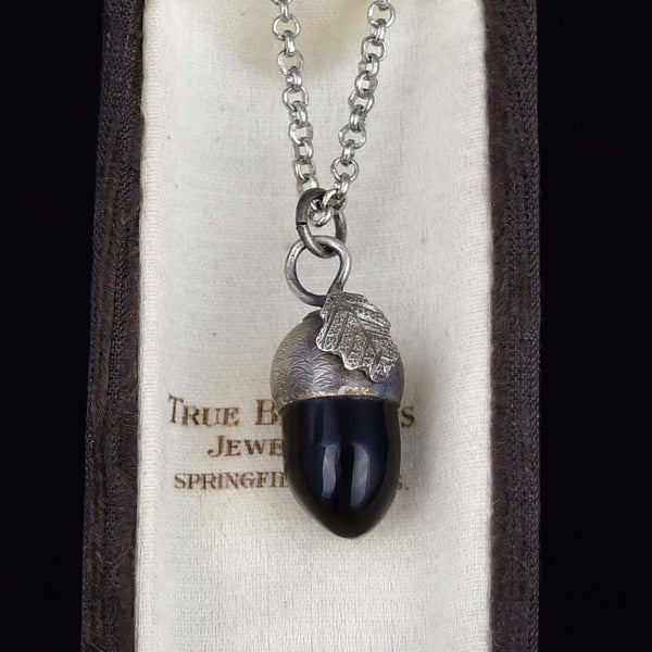 Sterling Silver Arts & Crafts Whitby Jet Acorn Necklace