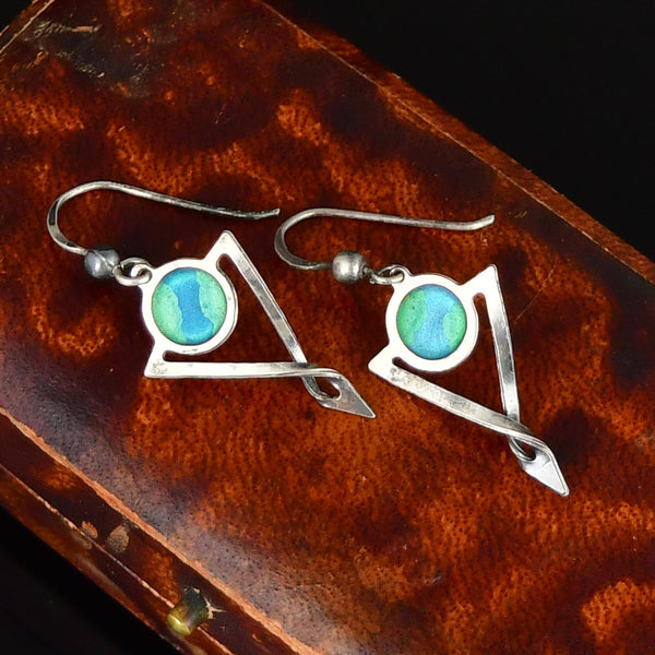Vintage Enamel Sterling Silver Drop Earrings