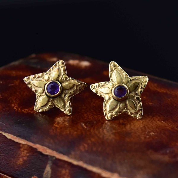 Vintage 14K Gold Star Amethyst Stud Earrings - Boylerpf