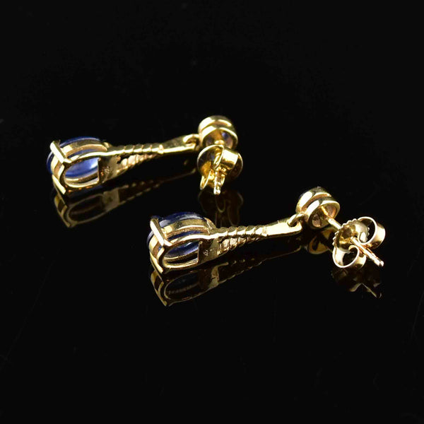Vintage Gold Sapphire Cabochon Stud Drop Earrings - Boylerpf
