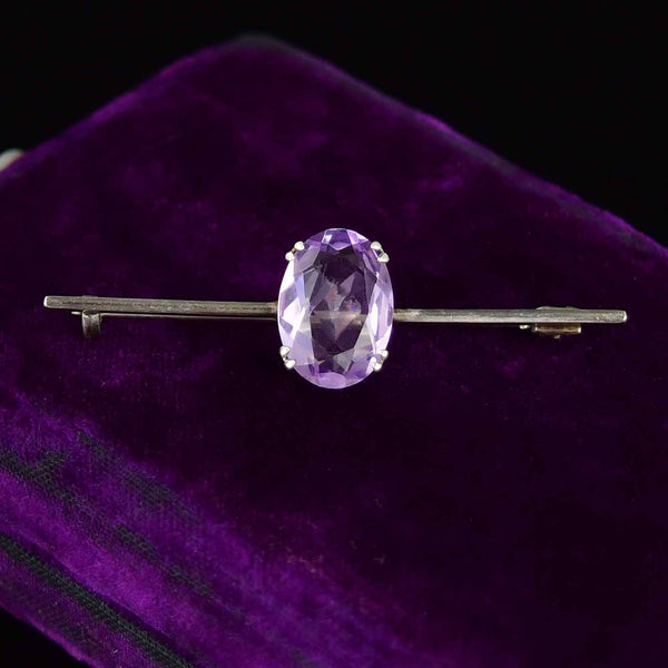 Art Deco Amethyst 935 Silver Bar Brooch