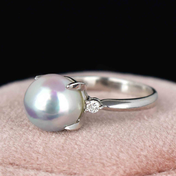 Vintage Platinum Diamond Pearl Alternative Engagement Ring - Boylerpf