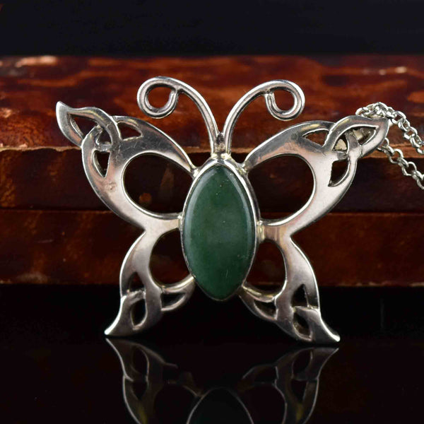 Vintage Silver Turquoise Butterfly Pendant Necklace - Boylerpf