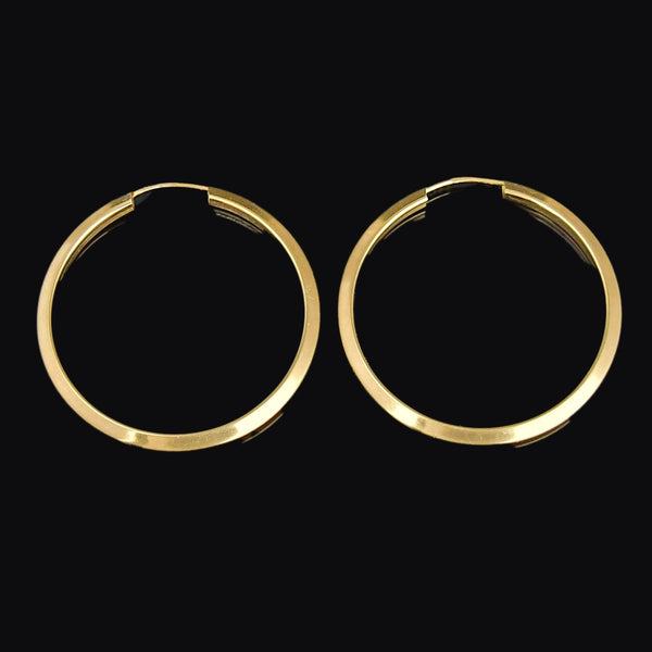Vintage Large Solid Gold Pierced Hoop Earrings - Boylerpf