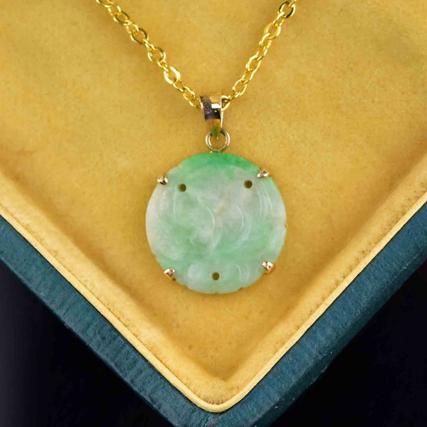 Vintage 14K Gold Carved Jade Pendant Necklace - Boylerpf