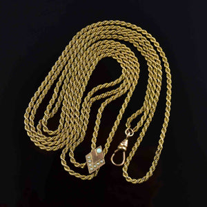 Antique 10K Gold Opal Pearl Slider Muff Guard Chain Necklace - Boylerpf