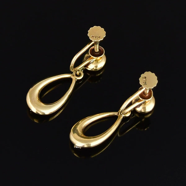 Vintage 14K Gold Diamond Drop Hoop Earrings