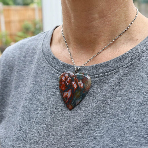 Vintage Scottish Moss Agate Heart Silver Necklace