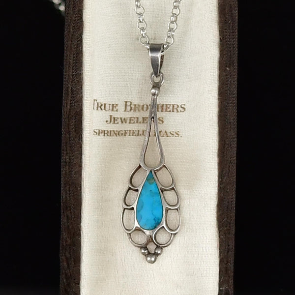Vintage Sterling Silver Natural Turquoise Necklace