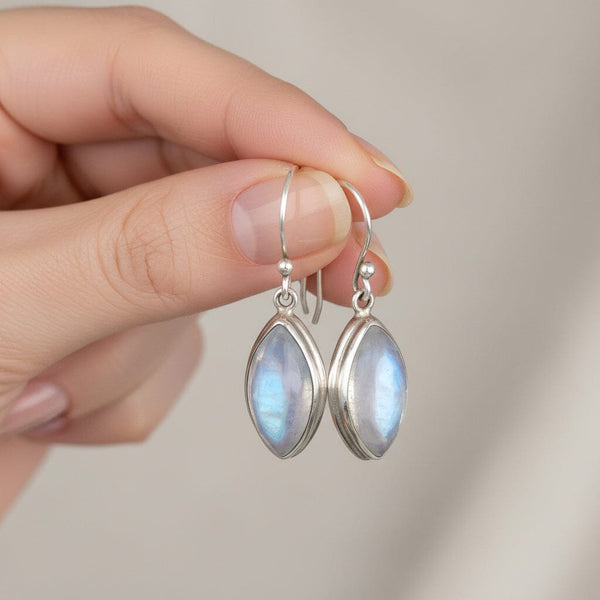 Vintage Art Deco Style Silver Moonstone Drop Earrings - Boylerpf