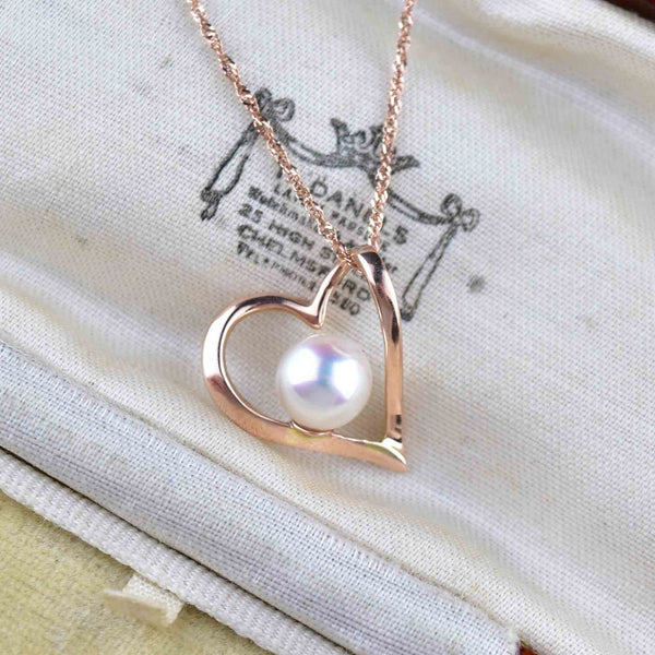 Vintage 14K Rose Gold Heart Na Hoku Pearl Pendant Necklace - Boylerpf