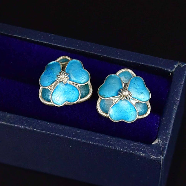 Sterling Silver Blue Forget-Me-Not Flower Stud Earrings