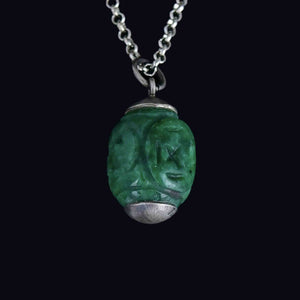 Vintage Silver Carved Jade Chinese Lantern Pendant Necklace - Boylerpf