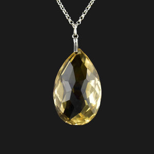 Vintage Silver 60 Carat Citrine Teardrop Pendant Necklace - Boylerpf