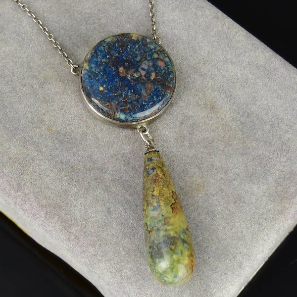 Silver Art Deco Scottish Blue Granite Agate Necklace