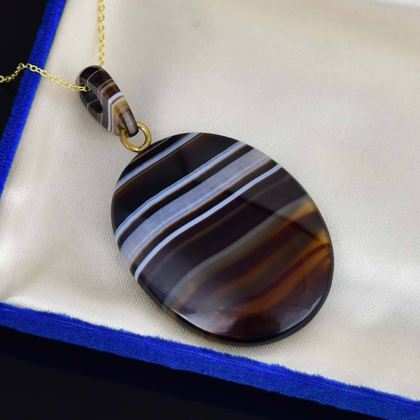 Victorian Banded Agate Pendant Necklace