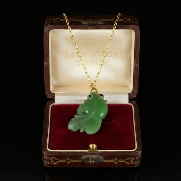 Carved Jade Koi Fish Pendant Necklace in 14K Gold - Boylerpf