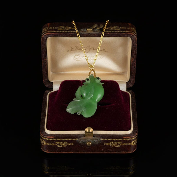 Carved Jade Koi Fish Pendant Necklace in 14K Gold - Boylerpf