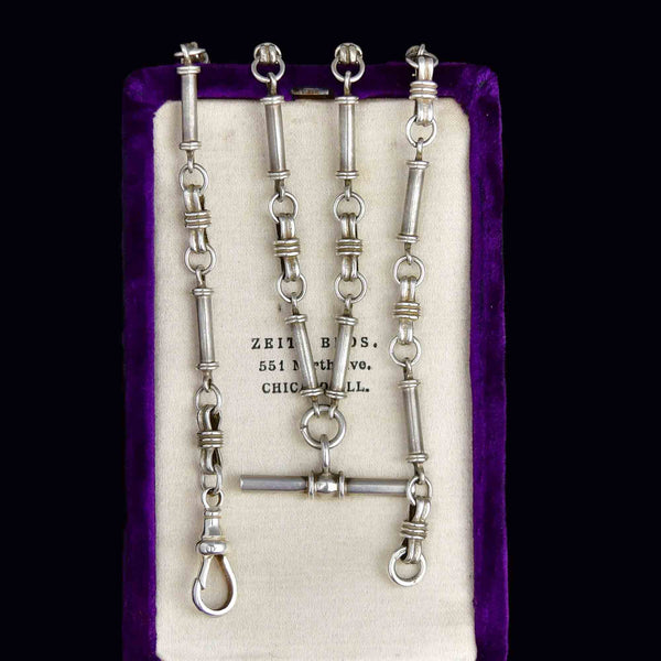 Antique Edwardian Sterling Silver Knotted Double Albert Watch Chain Necklace - Boylerpf