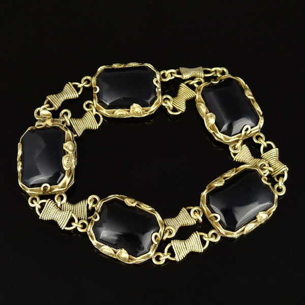 Sterling Silver Gold Vermeil Rope Onyx Chain Bracelet - Boylerpf