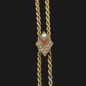 Antique 10K Gold Opal Pearl Slider Muff Guard Chain Necklace - Boylerpf