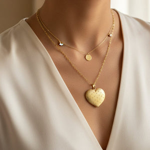 14K Gold Diamond Cut Satin Heart Pendant Necklace - Boylerpf